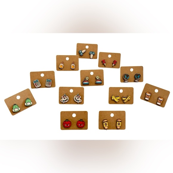 Handmade Back-to-School Wooden Stud Earrings – Multiple Designs - Picture 1 of 16